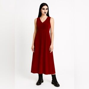 Vintage Red Crushed Velvet Hand Sewn Sleeveless Maxi Dress Sz 6 EUC